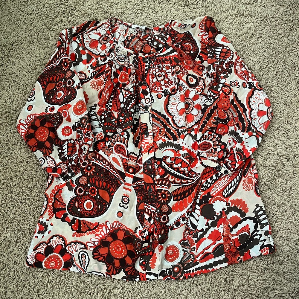 Banana Republic Red and Black Floral silk Blouse